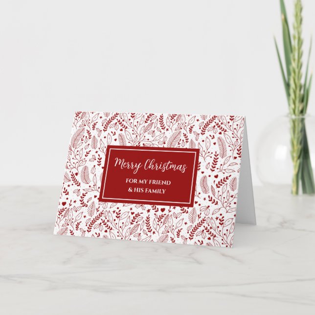 Red Floral Friend & Family Merry Christmas Card (Front)