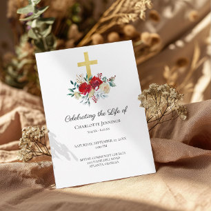 Red Floral Funeral Memorial Celebration of Life Program