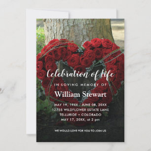 Red Floral Funeral   Roses Celebration of Life Invitation