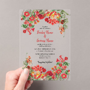 Red Floral Garden Botanical Flowers Wedding Acrylic Invitations