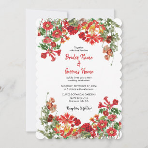 Red Floral Garden Botanical Flowers Wedding Invitation