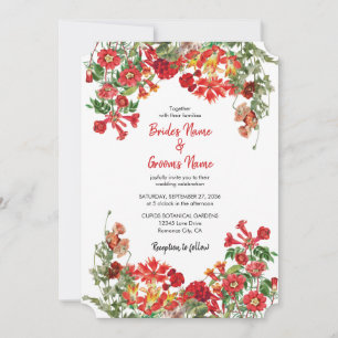 Red Floral Garden Botanical Flowers Wedding Invitation