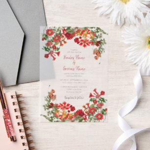 Red Floral Garden Botanical Flowers Wedding Vellum Invitations
