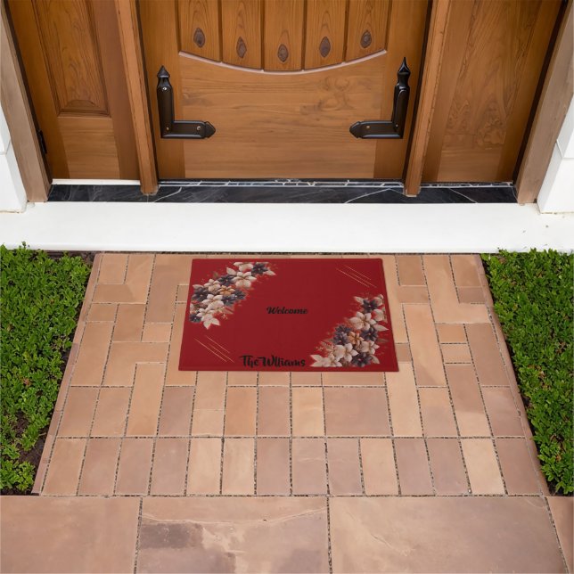 -Red Floral Geometric Welcome Mat (Outdoor)