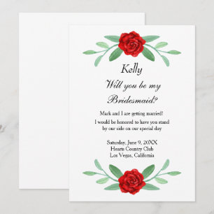Red Floral Greenery Foliage Bridesmaid Card