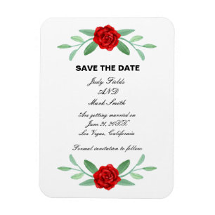 Red Floral Greenery Foliage Save The Date Magnet