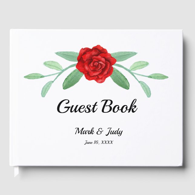 Red Floral Greenery Foliage Wedding Guest Book (Front)