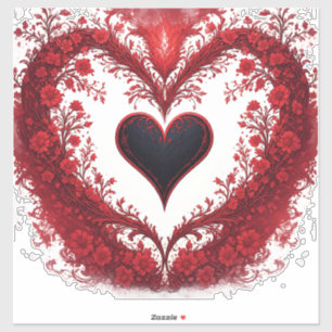 Red Floral Heart Design With Blooming Flowers