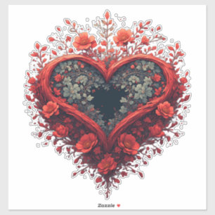 Red Floral Heart Design With Blooming Flowers
