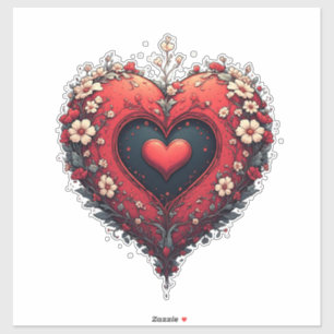 Red Floral Heart Design With Blooming Flowers