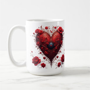 Red Floral Heart Design With Blooming Flowers Coffee Mug