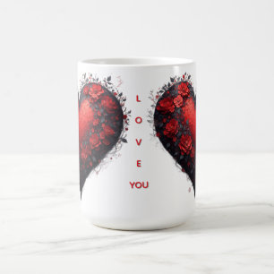 Red Floral Heart Design With Blooming Flowers Coffee Mug