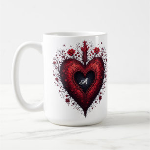 Red Floral Heart Design With Blooming Flowers Coffee Mug