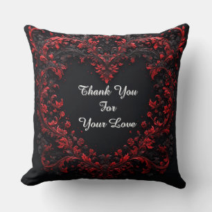 Red Floral Heart Design With Blooming Flowers Cushion