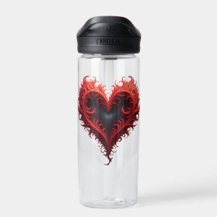 Red Floral Heart Design With Blooming Flowers Water Bottle