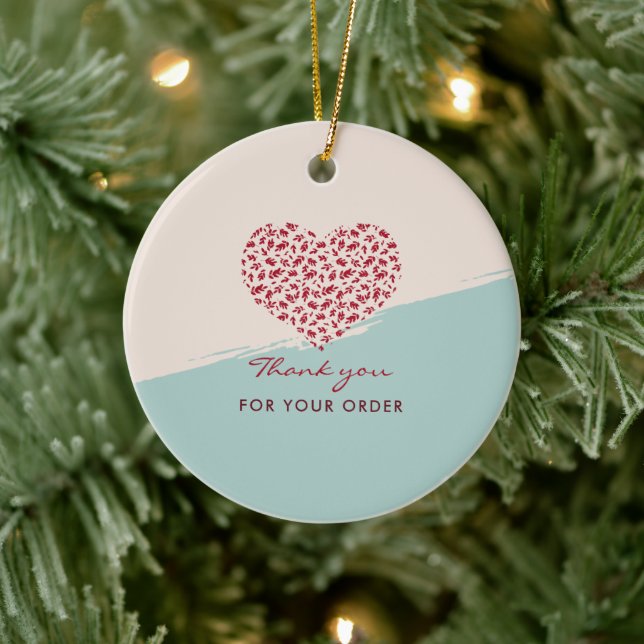 Red Floral Heart Elegant Thank You Ceramic Ornament (Tree)