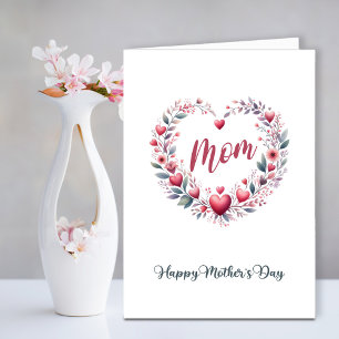 Red Floral Heart Mother's Day Holiday Card