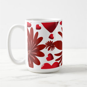 Red Floral Heart Pattern Aesthetic Romantic Flower Coffee Mug