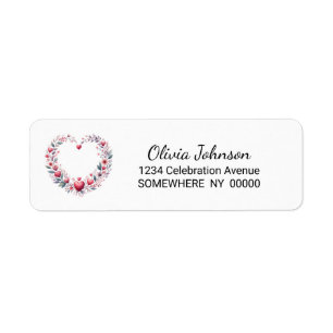 Red Floral Heart Return Address Label