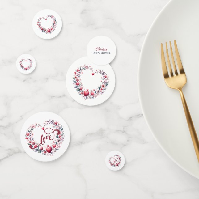 Red Floral Hearts Bridal Shower Confetti (Group)