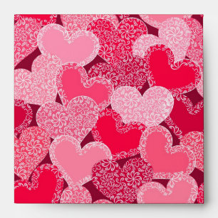 Red floral hearts pattern envelope
