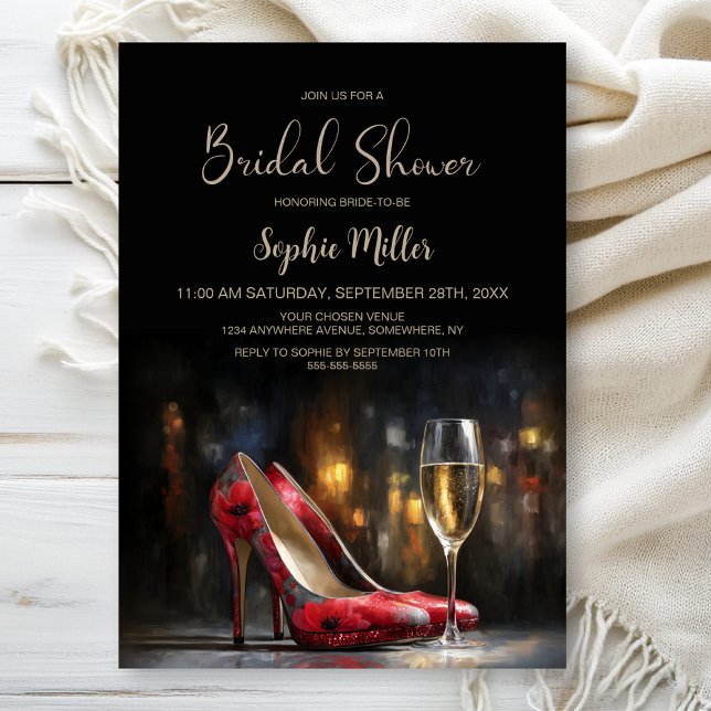Red Floral High Heel Shoes Bridal Shower Invitation (Creator Uploaded)
