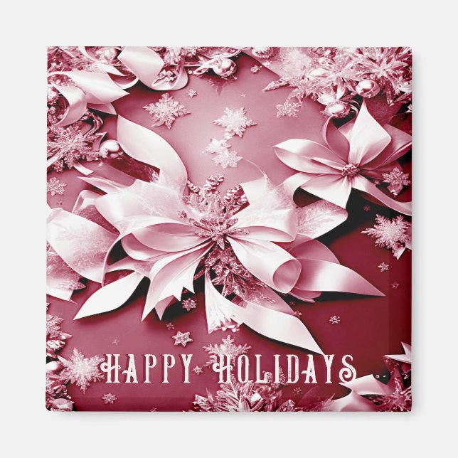 Red Floral Holiday Christmas Magnet (Front)