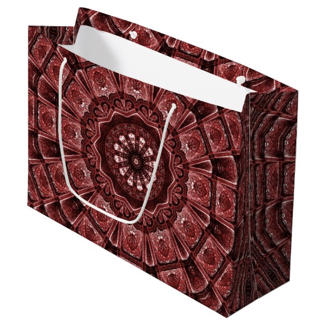 Red Floral Holiday Gift Bag (Front Angled)