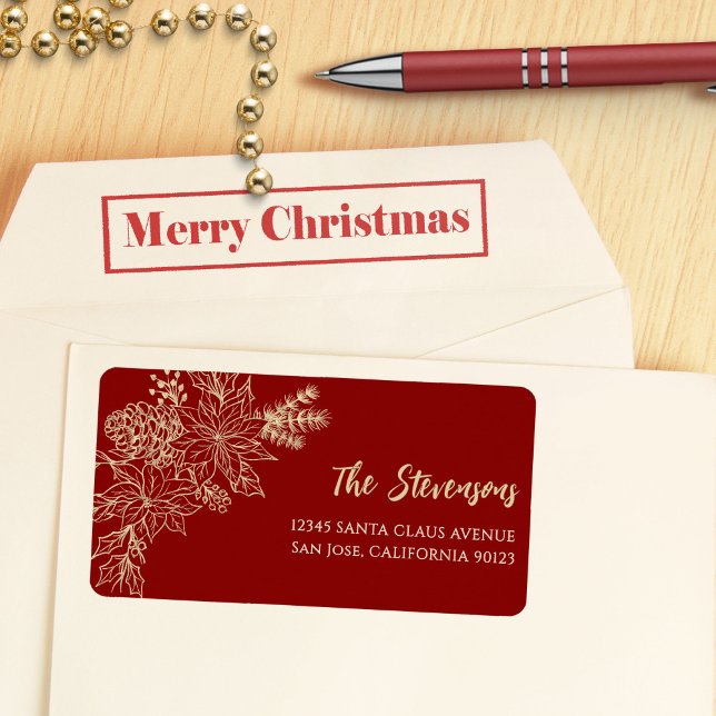 Red Floral Holiday Return Address Label (Creator Uploaded)