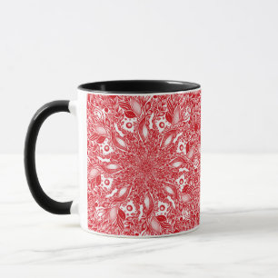 Red floral leaf design mug