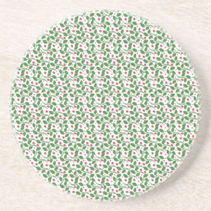 Red Floral Leaf Pattern, Dark Botanical Seamless  Coaster