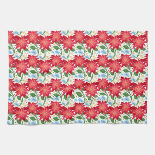 Red Floral Leaf Pattern, Dark Botanical Seamless Tea Towel