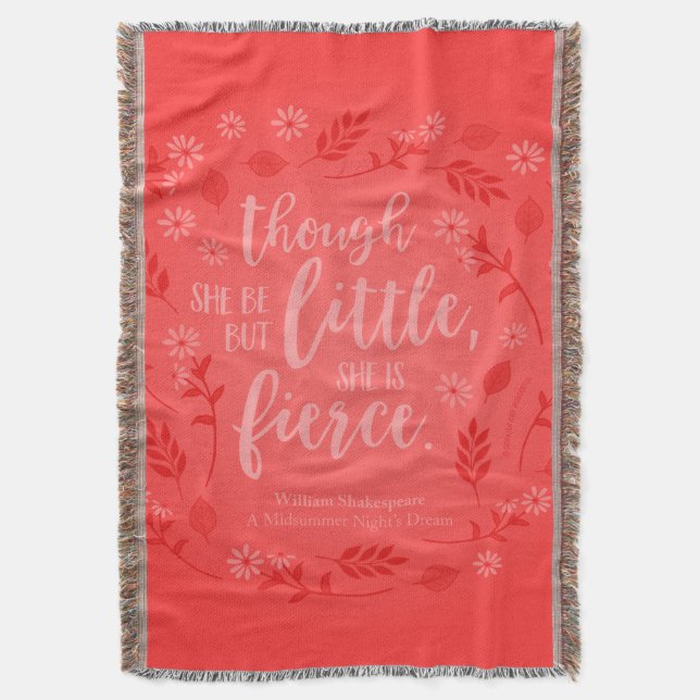 Red Floral Little But Fierce William Shakespeare Throw Blanket (Front Vertical)