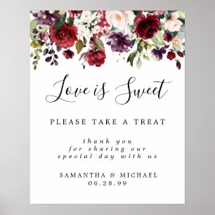 Red Floral Love is Sweet Wedding Dessert Bar Sign