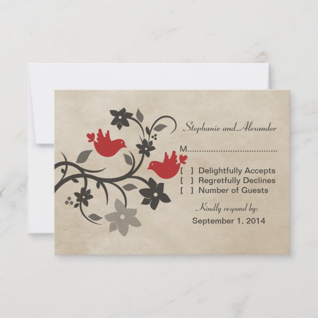 Red Floral Lovebirds Response Card (Front)