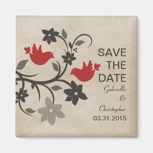 Red Floral Lovebirds Save the Date Magnet