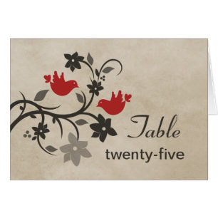 Red Floral Lovebirds Table Number Card