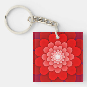Red Floral Mandala-58566 Key Ring
