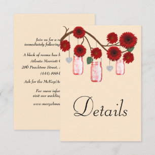 Red Floral Mason Jars Wedding Details Enclosure Card