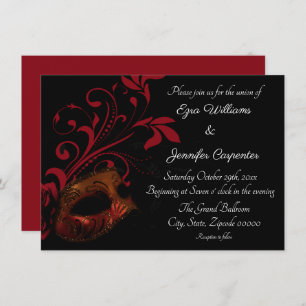 Red Floral Masquerade Wedding Invitation