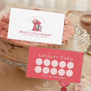 Red Floral Mixer Bakery Loyalty Rewards Business Card