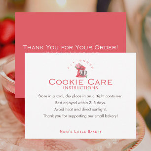 Red Floral Mixer Cookie Care Instructions Thank You Card