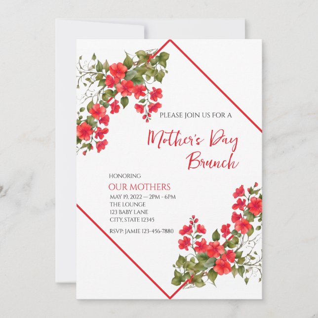 Red Floral Mother's Day Brunch Invitation (Front)