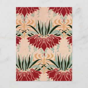 Red Floral Nouveau Postcard