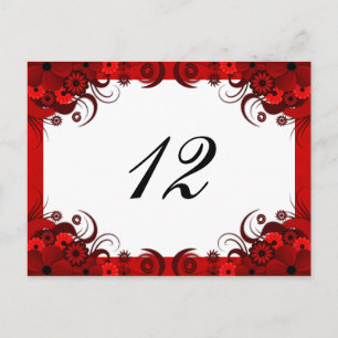 Red Floral on White Reception Table Number Cards