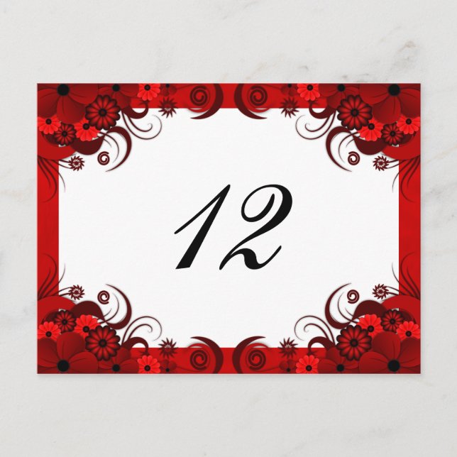 Red Floral on White Reception Table Number Cards (Front)