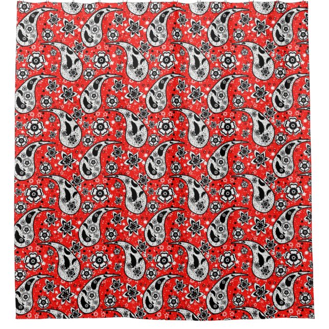 Red Floral Paisley Pattern Design  Shower Curtain (Front)