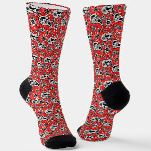 Red Floral Paisley Pattern Design Socks
