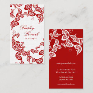 Red Floral Paisley Peacock Stylish Chic Elegant Business Card