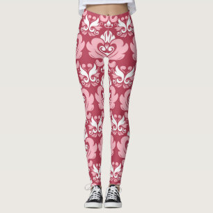 Red Floral: Pale Beige Seamless Leggings